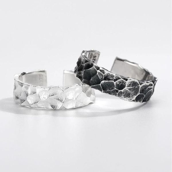 

cluster rings s silver retro opening irregular shape niche design light luxury senior sense male cold wind ring, Golden;silver
