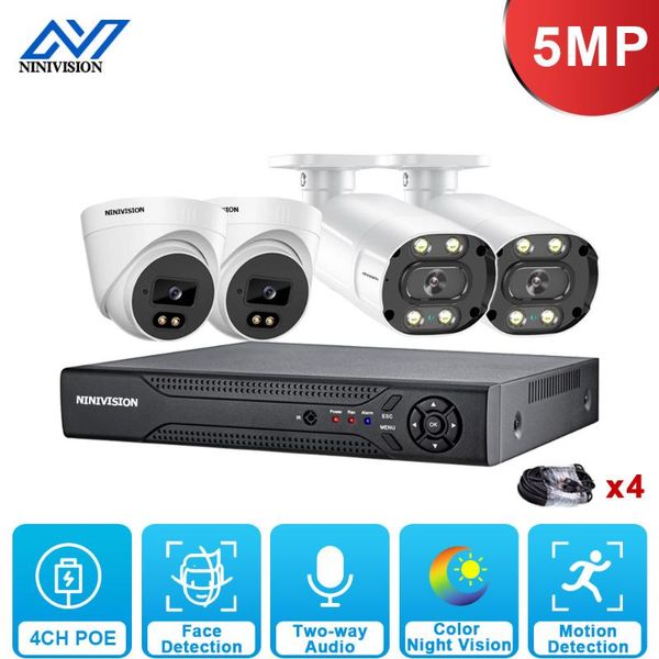 

h.265 video surveillance poe ip camera kit outdoor waterproof two-way audio 5mp cctv security system set 4ch nvr wireless kits
