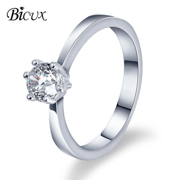 

wedding rings bicux cute silver color crystal for women lady female fashion romantic 6 claw zircon ring jewelry gift, Slivery;golden