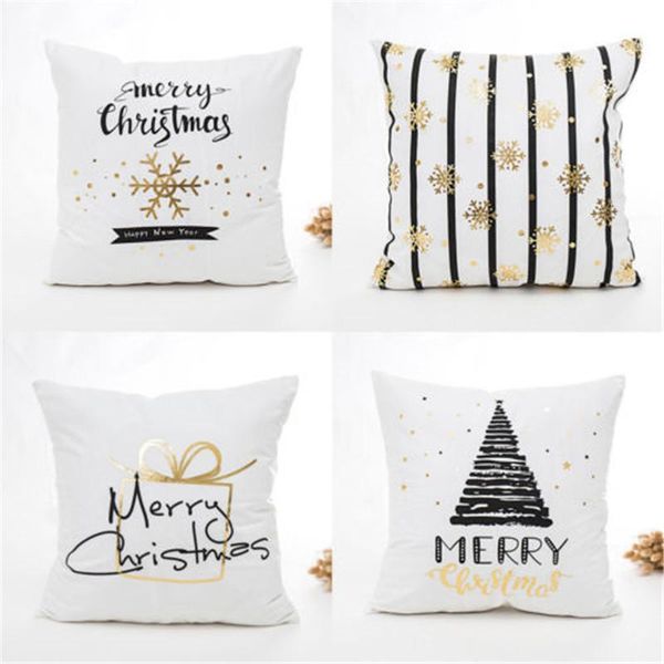 

pillow case 45x45cm christmas gold letters bronzing snowflake throw white prined striped