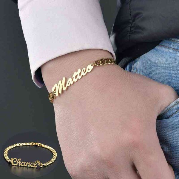 

personalized jewelry 3mm cuban chain stainless steel custom name bracelet do not fade for women men, Golden;silver