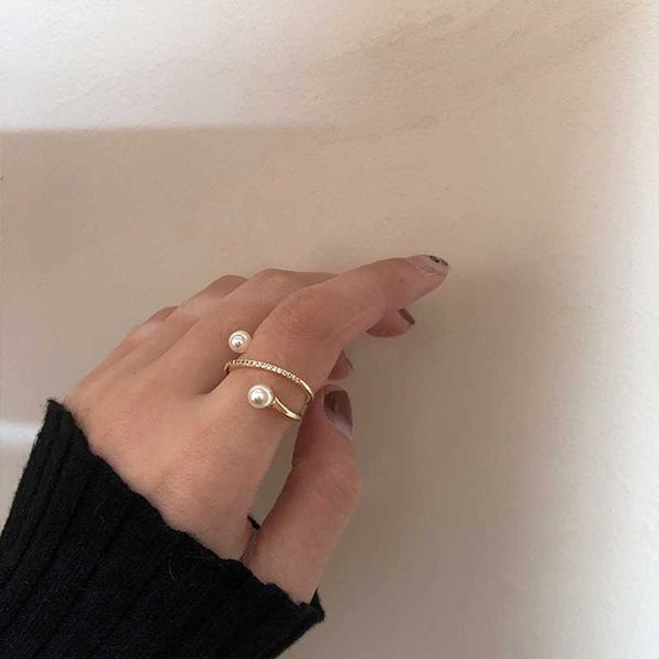 

mengjiqiao 2020 korean elegant pearl shiny zircon delicate cross rings for women students mid finger knuckle rings party jewelry p0818, Silver