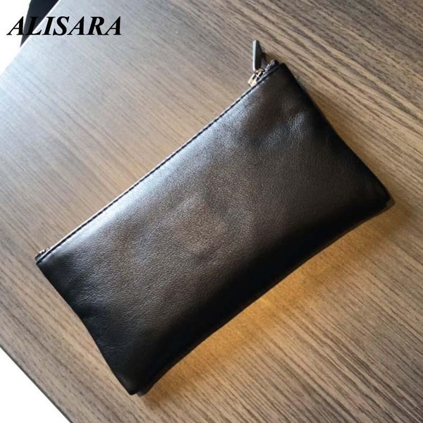 

alisara long wallet male genuine leather mens clutch bag 100% cowskin casual phone purses fashion simple money bag, Red;black