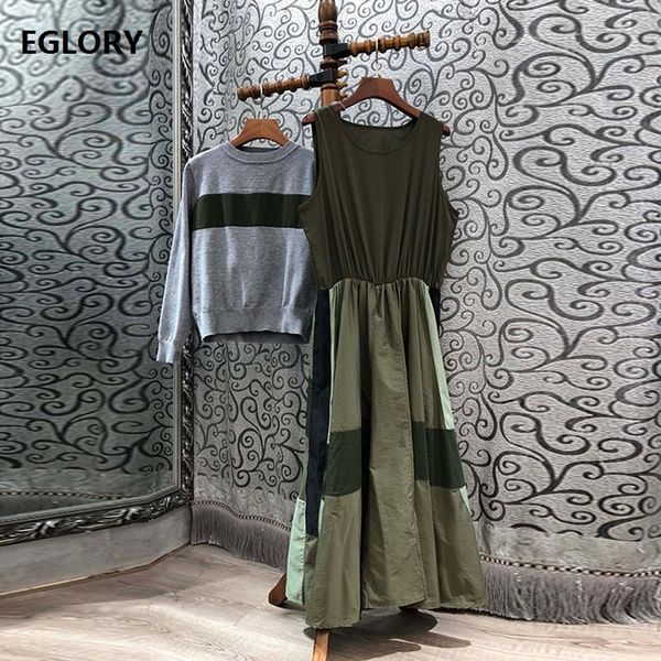 

skirts new clothing sets autumn sweater sets women color block patchwork cotton long +striped knitted sweaters, Black