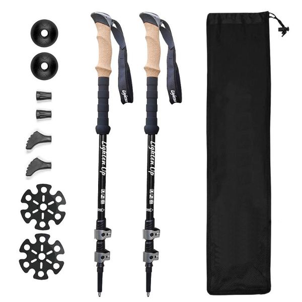 

trekking poles aluminum alloy collapsible walking sticks with cork handle ultralight three-section outer lock design