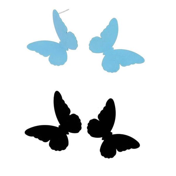 

stud solid color painted metal earring for women big butterfly, Golden;silver