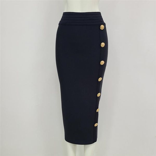 

skirts 2021 fashion black button knee length bandage skirt women elastic bodycon summer pencil