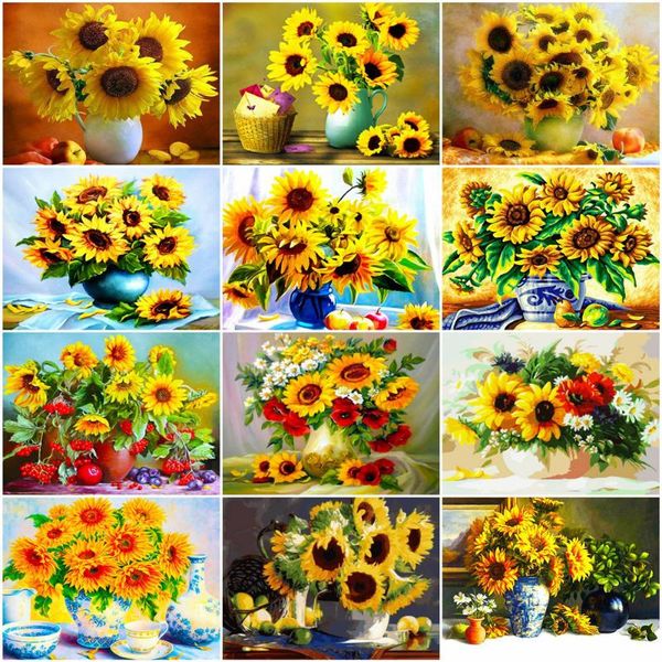 

paintings azqsd diy paint by number flower in vase hand painted home decoration coloring numbers sunflower kits unique gifts