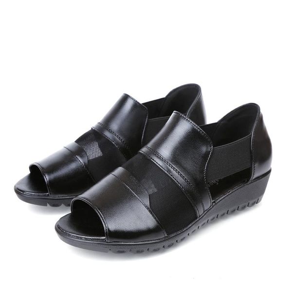 

summer leather shoes 2021 ladies sandals solid color, Black