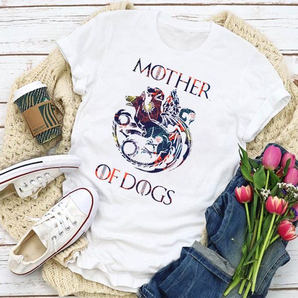 

women's t-shirt women graphic dog mom mother cute cartoon 90s summer lady womens clothing clothes tee female t shirt, White