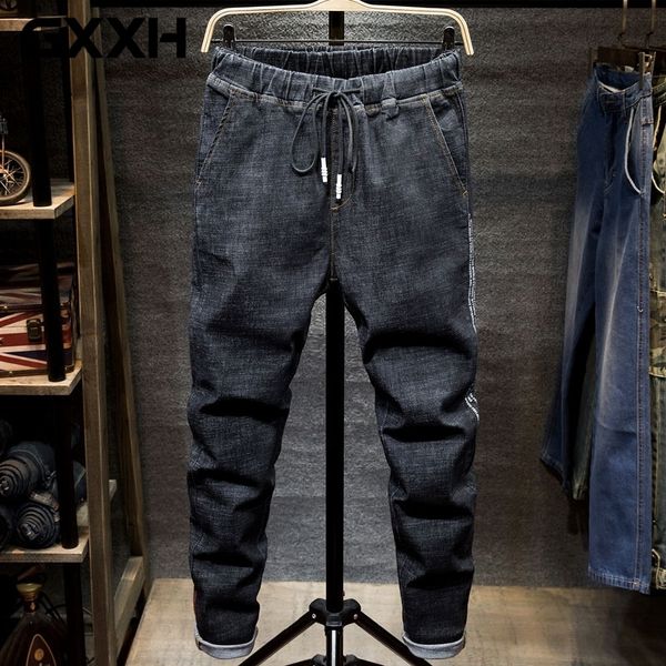

stretch denim trousers large big size 5xl 6xl 7xl jeans black men's man plus size 44 46 48 harem pants autumn elastic blue jeans 210318