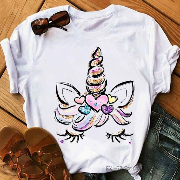 Você é Magic Letter Tee Imprimir T-shirt Mulheres Kawaii Unicórnio Girl Graphic T Shirt Femme Flores Feminino Harajuku Tops