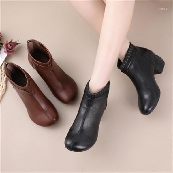 

boots leather and female autumn winter restoring ancient ways is thick with soft shoes flat short tube1, Black