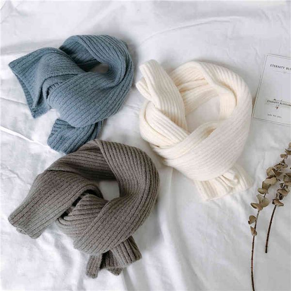 

fine scarf soft waxy white student short solid color knitted haze blue versatile, Blue;gray