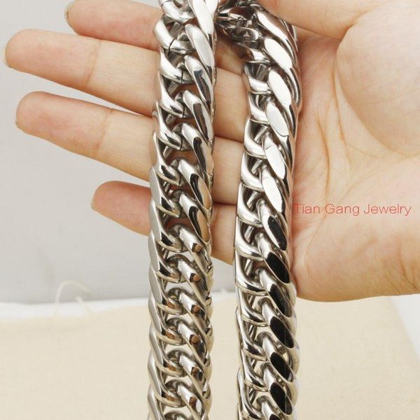 

7"-40" choose high polished 19mm heavy 316l stainless steel silver color double link chain cowboy men's necklace or bracelet