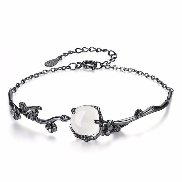 

link, chain vintage bracelet with white moonstone prong setting anniversary gift adjustable fashion bracelets for women, Black