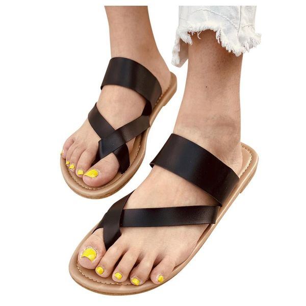 

outdoor summer slippers women roman flip flops shoes flat sandals cross strap slides ladies woman beach, Black