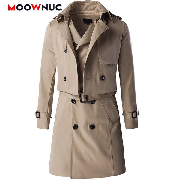 

men's trench coats men windbreaker two-piece suit fashion long hombre overcoat jackets masculino clothes autumn moownuc, Tan;black