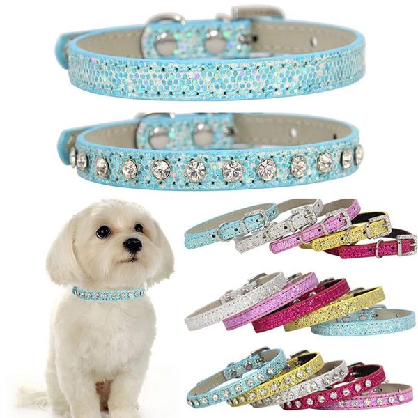 

cat dog safety buckle sequin pet collar colorful shining rhinestone neck strap safe accessories supplies collars & leashes