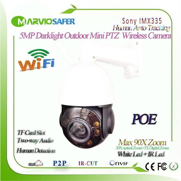 

h.265 starlight 5mp human tracking wifi speed dome ptz network poe ip camera video security system, onvif audio and tf card slot cameras
