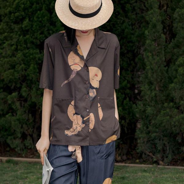 

women's blouses & shirts short sleeve ghost pattern for women 2021 summer lapel loose casual shirt female outwear clothes x337, White