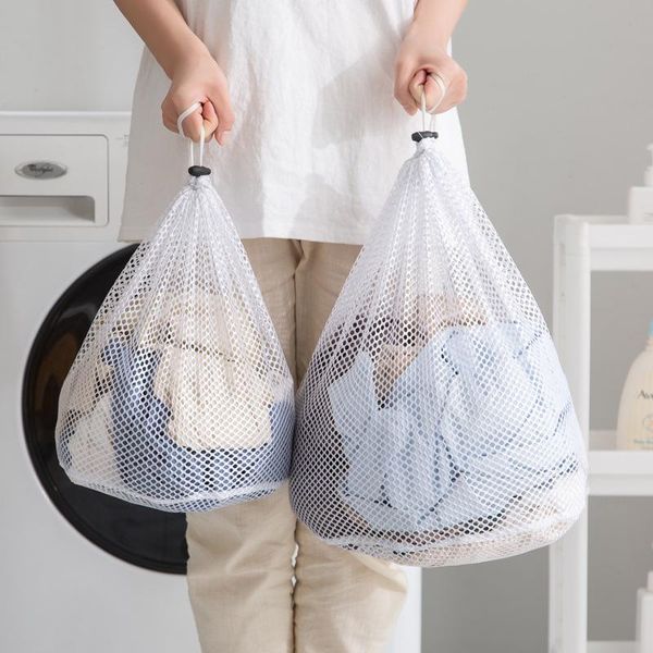 

laundry bags 1pcs large drawstring bag washing net white thickened household goods storage
