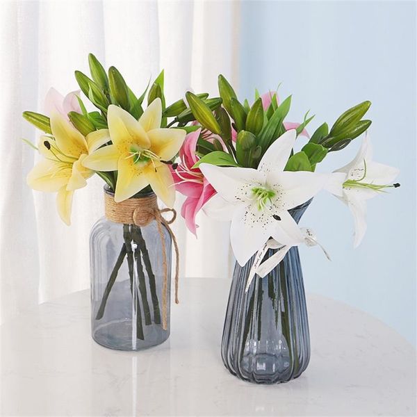 

decorative flowers & wreaths 36cm long, artificial green plants, 3 lily flowers, el, home vase flower arrangement, wedding, holiday celebrat