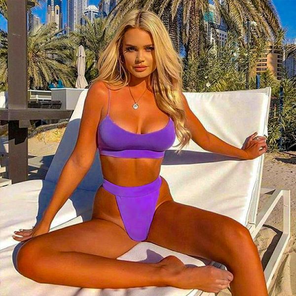 

2021 new purple bikini sport high cut small thread bikinis set strappy biquini swimsuit swimwear women bathing suit