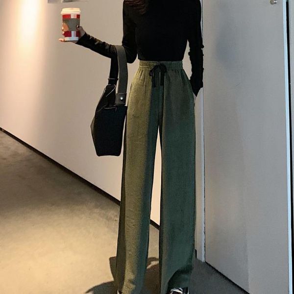 

women's pants & capris fashion fried street elegant gentle temperament trend style loose and thin corduroy fall feeling wide leg wear, Black;white