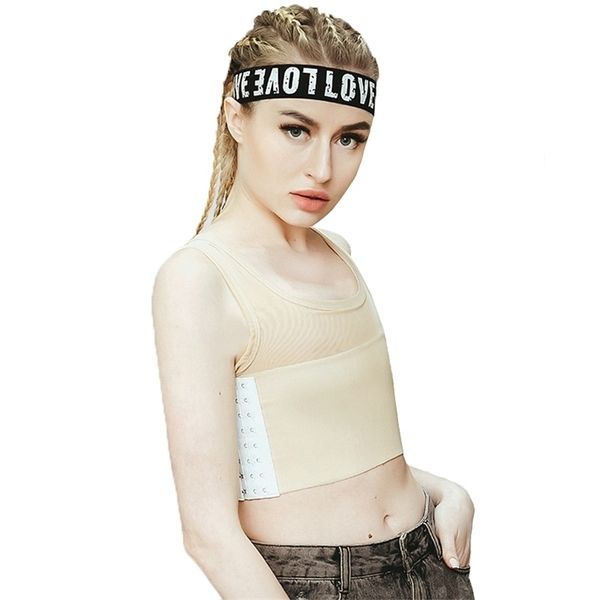 

short chest binder tomboy casual buckle breathable breast binder trans les lesbian shaper cosplay vest tank 210319, Black