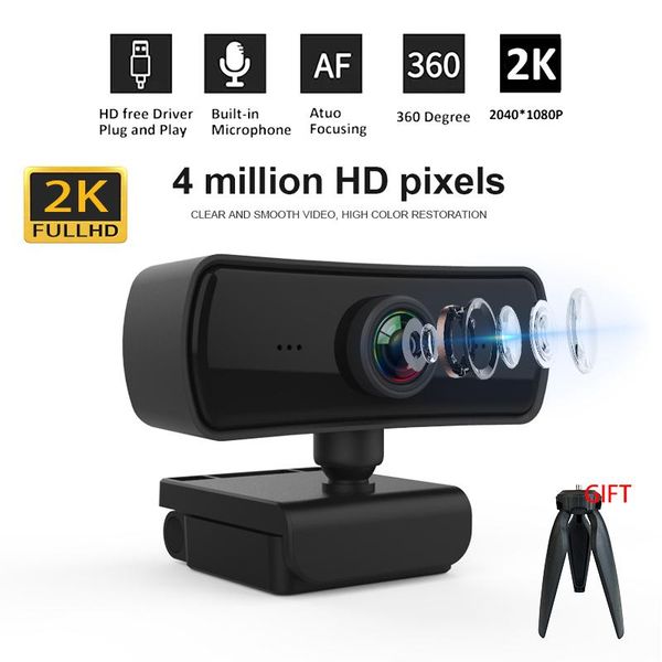 

webcams 2k 2040*1080p webcam hd computer pc webcamera with microphone rotatable cameras for live broadcast video calling conference work