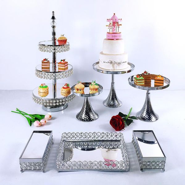 

other bakeware 5-7pcs silver wedding cake stand set round birthday party dessert metal cupcake pedestal display plate home decor