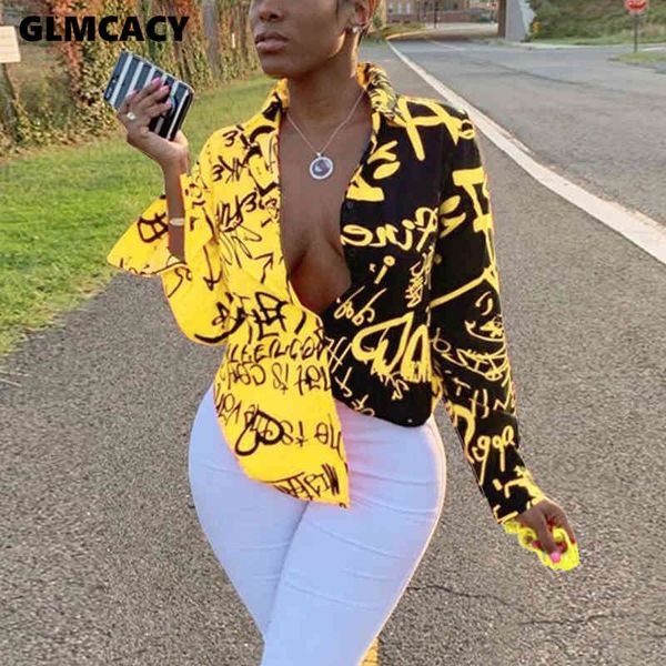 

women plus size letter printed gradient color turn down collar long sleeve blouse spring fall fashion new trends shirt, White
