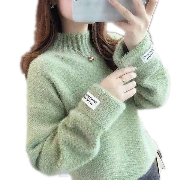 

women's sweaters thick knitted or crocheted sweater for female winter, loose with artificial high-collar waistcoat, 0.5. 693z, White;black