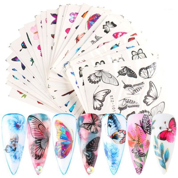 

30pcs 3d butterfly nail art stickers adhesive sliders colorful blue flowers transfer decals foils wraps decorations &1, Black