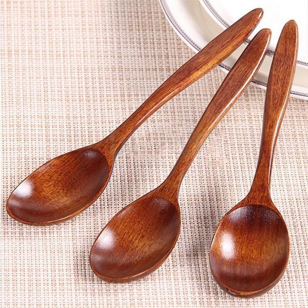 

spoons 2pcs/lot 18cm wave wood spoon flatware soup tool stirring kitchen coffee ice cream honey dessert v6a4
