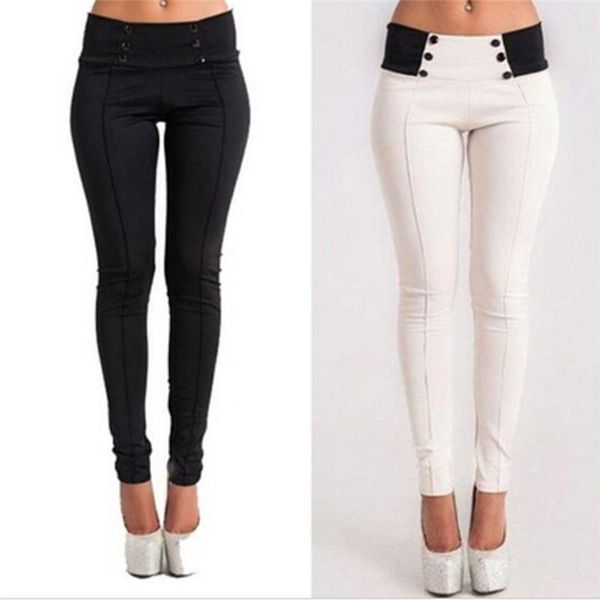 

women's pants & capris women stretch skinny high waist button pencil slim trousers casual modal leggings, Black;white