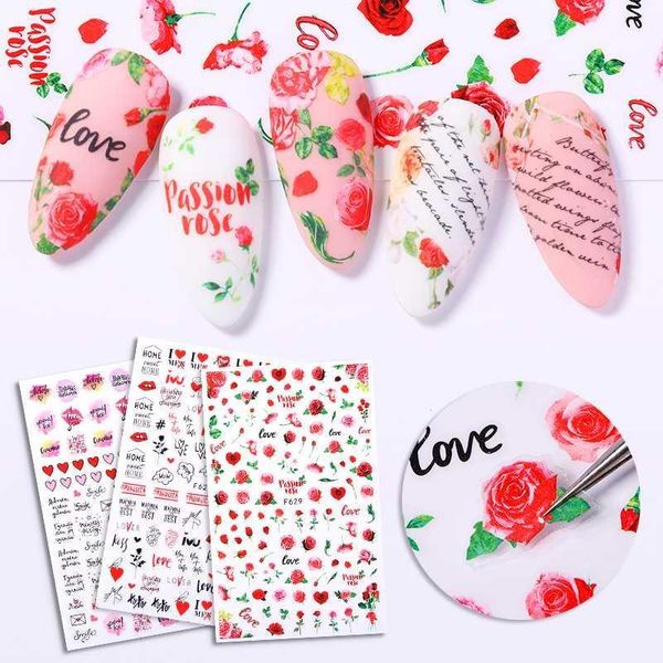 

1pcs 3d rose flower series nail sticker butterfly heart phrase stickers art diy design decoration1, Black