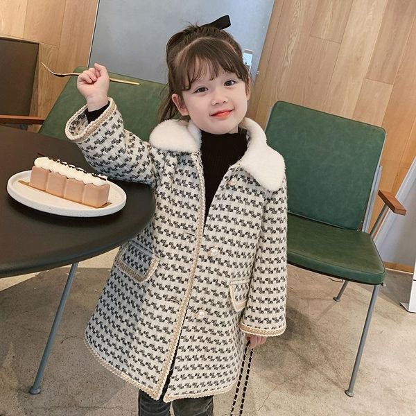 

jackets girls' coat 2021 winter baby houndstooth thickened children korean style mid-length, Blue;gray