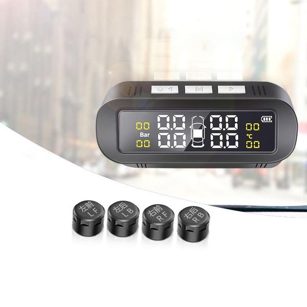 

solar car tire pressure alarm monitor system display intelligent temperature warning fuel save with 4 sensors fishing accessories
