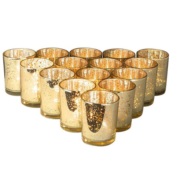 

candle holders 12pcs modern simple glass candlestick cup bar western restaurant props and ornaments (gold)