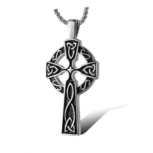 

pendant necklaces vintage viking irish concentric knot cross necklace for men retro lrish celtics religious male jewelry 24inch, Silver