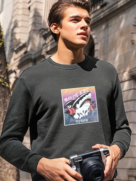 

men cartoon & letter print sweatshirt y413#, Black