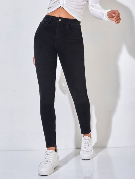 

petite high waisted solid skinny jeans i7bf#, Blue