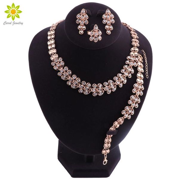 

earrings & necklace rose gold color nigerian wedding african beads jewelry set for women crystal fashion jewellery sets, Silver