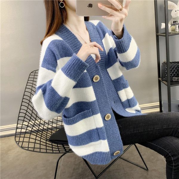 

women's sweaters ebaihui cardigan striped woman's sweater flannel shirts with cleavage v winter buttons korean style spring-size b, White;black