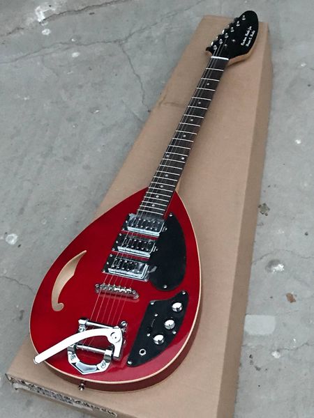 Хатчинс Брайан Джонс Vox PGW Teardrop Red Hollow Body Electric Guitar Onle Fole Fole, Bigs Tremolo Bridge, 3 пикапы, старинные тюнеры