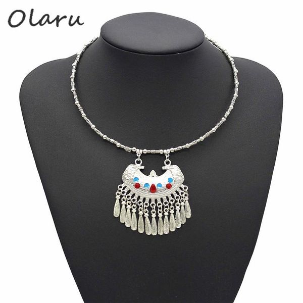 

pendant necklaces olaru charms tibet trendy bohemia leaf pendent choker for woman vintage antique bohe statement necklace, Silver