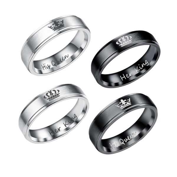 

wedding rings fashion couple finger-rings king and queen titanium steel jewelry set accessories stainless love crown ring gift, Slivery;golden