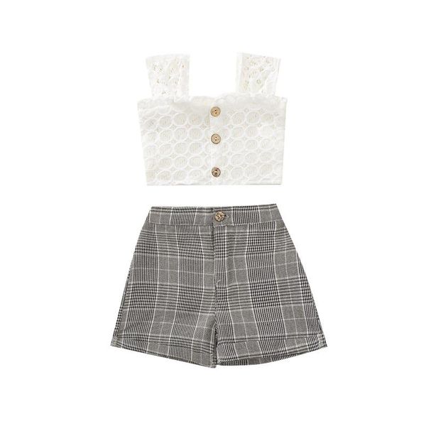 

clothing sets toddler kids baby girl dress summer 2021 clothes sleeveless lattice pants set girls outfits, White